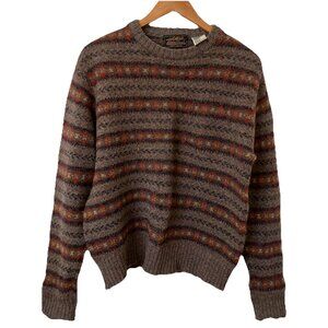 Vintage Eddie Bauer Sweater Mens L 100% Wool Stripe Fair Isle Grandpa Knit